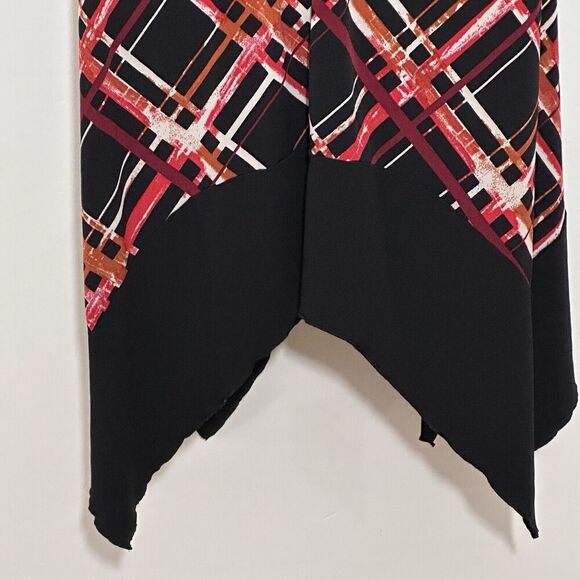 Luxology Women Dress 16 Black Red Jersey Knit Asymmetrical Hem Whimsigoth Grunge - Picture 7 of 14